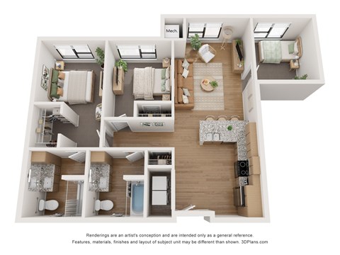 Floor plan for 2 beds, 2 baths, 1120 sqft